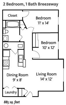 floor plan of a small house with a living room and a dining room