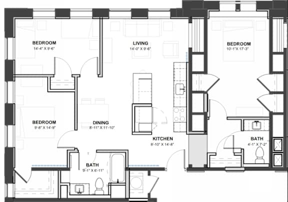 A black and white image of a house floor plan with labeled rooms.