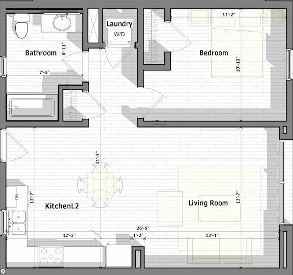 Floor Plan  1 Bed A Floorplan at Alena on Haley, Santa Barbara, CA, 93101