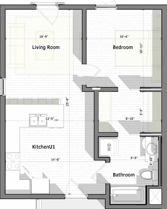 Floor Plan  1 Bed C Floorplan at Alena on Haley, Santa Barbara