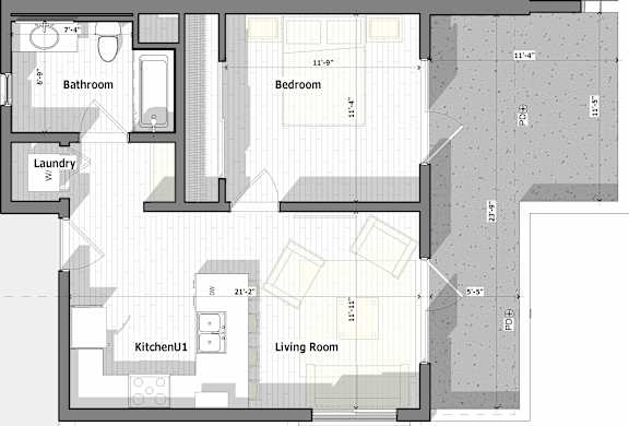 1 Bed E Floorplan at Alena on Haley, California, 93101