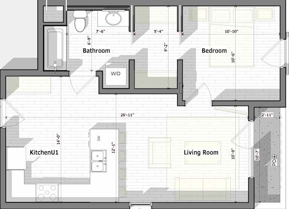 1 Bed F Floorplan at Alena on Haley, Santa Barbara, CA, 93101