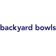 A blue sign with the words backyard bowls on it.