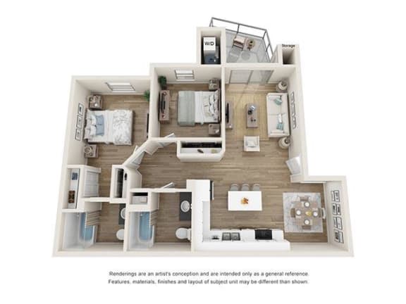 Floor Plan  2 bedroom 2 bath at Cortona Point Apartments Goleta, CA 93117