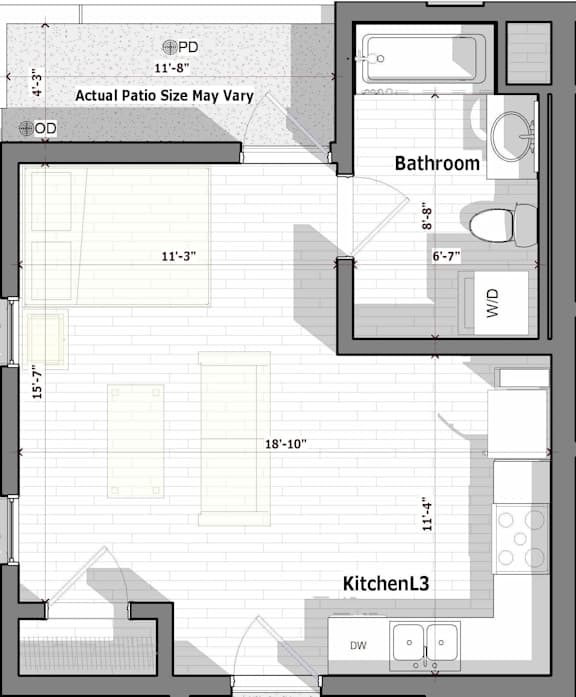 Studio Floorplan at Alena on Haley, Santa Barbara, CA