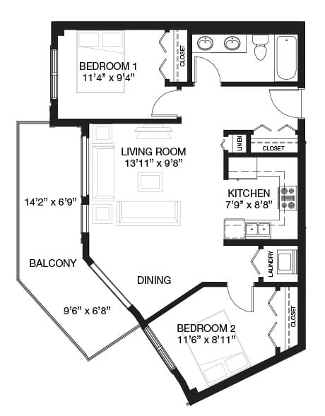 a floor plan of unit f is shown in this image