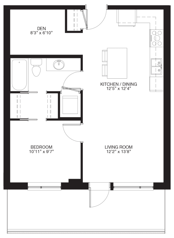 1-Bedroom / 1-bathroom + Den