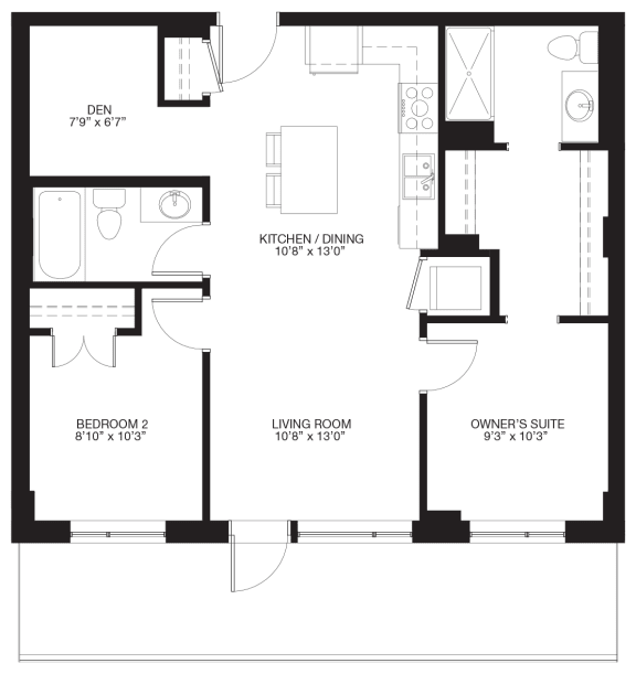 2-Bedroom / 2-bathroom + Den