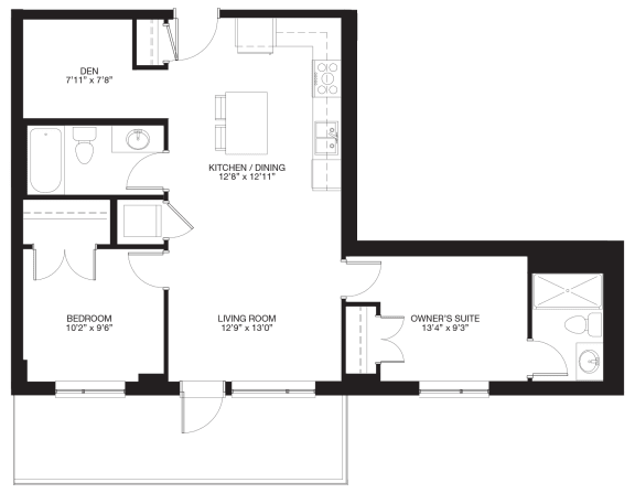 2-Bedroom / 2-bathroom + Den
