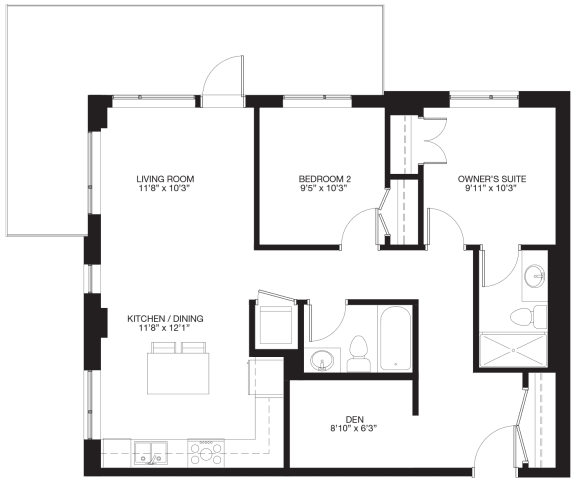 2-Bedroom / 2-bathroom + Den