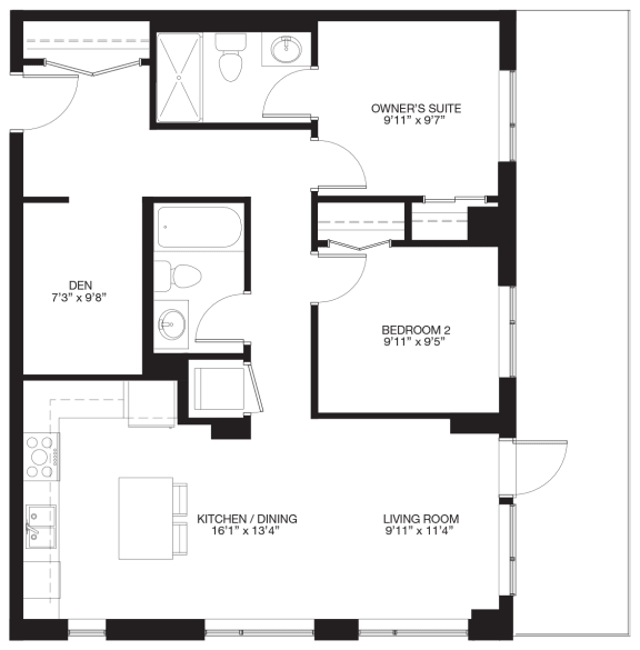 2-Bedroom / 2-bathroom + Den