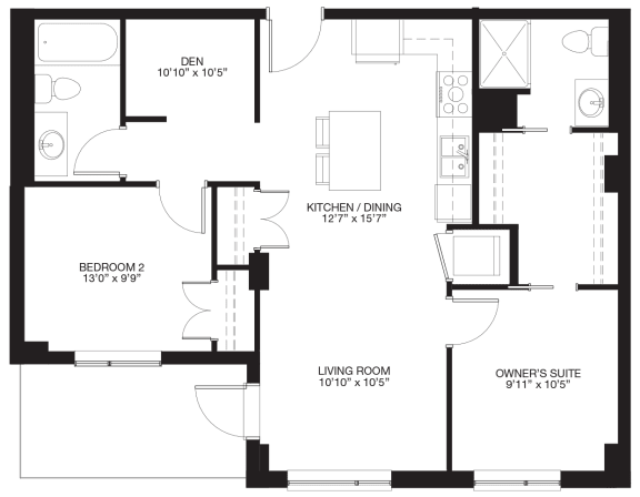 2-Bedroom / 2-bathroom + Den