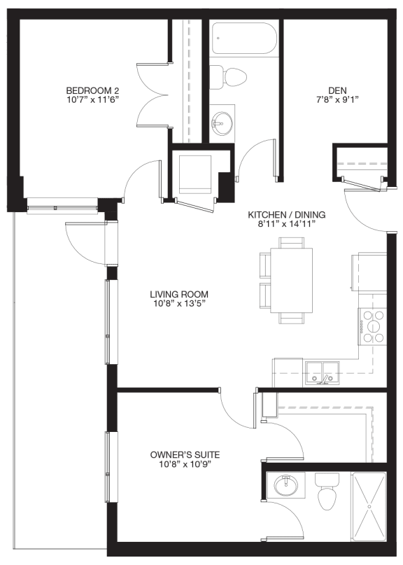 2-Bedroom / 2-bathroom + Den