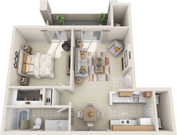 Tresa at Arrowhead Apartments 711 sqft rendering of 3D floor plan