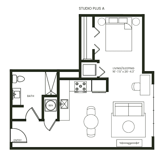 Studio 1 bath A at Anthem House Apartment , Huntsville, 35806