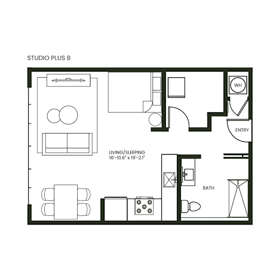 Studio Plus B Floor Plan at Anthem House Apartments, Huntsville, 35806