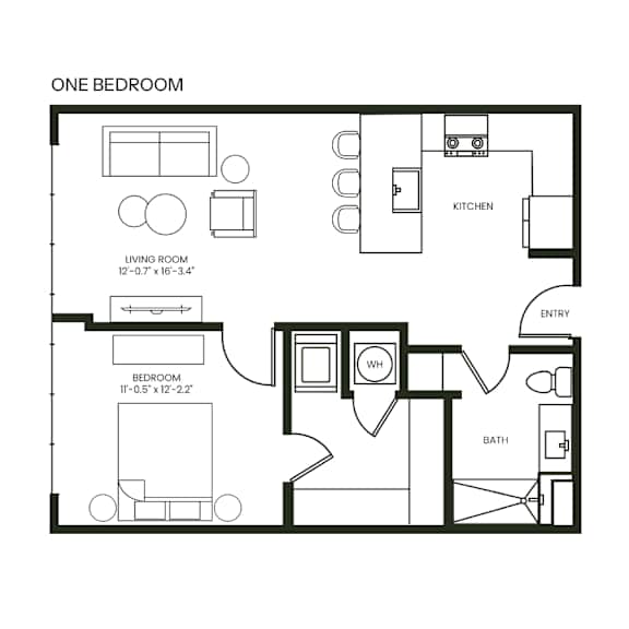 B1 - 1 Bedroom Floor Plan at Anthem House Apartments, Huntsville, Alabama