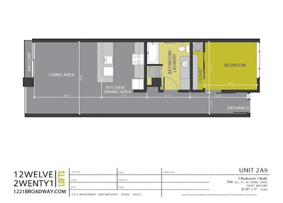 Floor Plan  2A9 floor plan at 1221 Broadway Lofts, San Antonio, TX, 78215