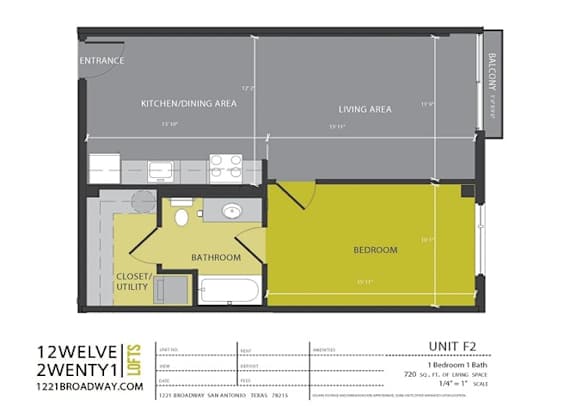Floor Plan  F2 floor plan at 1221 Broadway Lofts, San Antonio, 78215