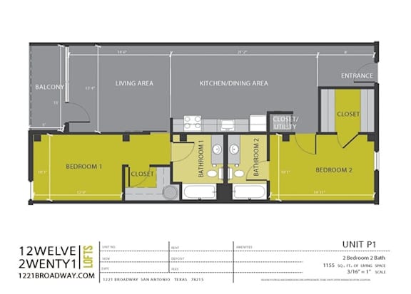 Floor Plan  P1 floor plan at 1221 Broadway Lofts, San Antonio, TX, Texas