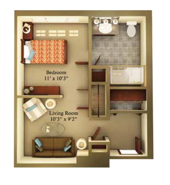 Assisted Living One-Bed PrivateStudio at The Heritage Tomball Senior Living