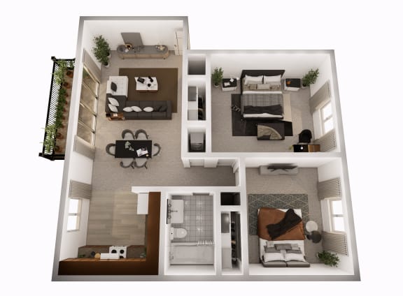 a floor plan of a two bedroom apartment with a bathroom and a balcony