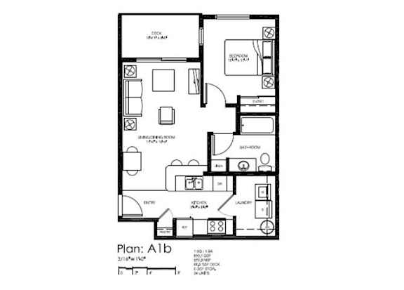 A black and white image of a floor plan labeled Plan A1b.