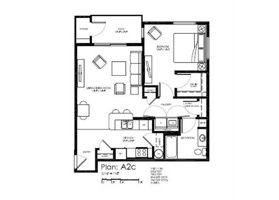 A black and white image of a floor plan labeled Plan A2c.