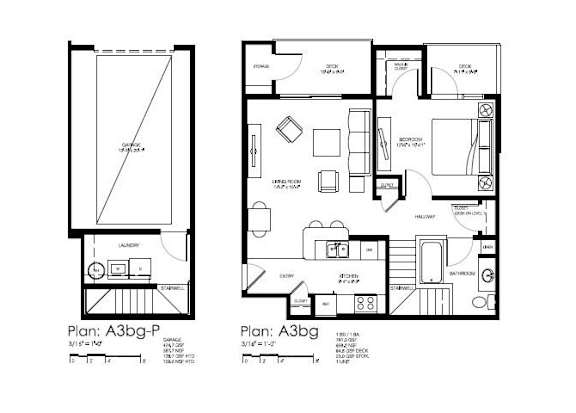 Two floor plans for apartment labeled A3bg.