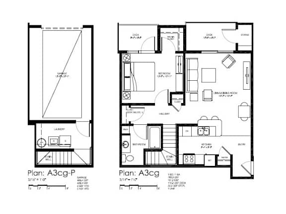 Two floor plans for a property labeled A3cg-P and A3cg.