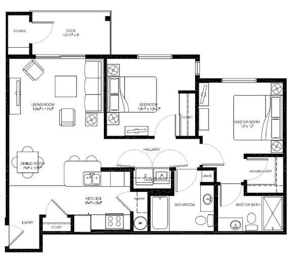 A black and white floor plan of a house with labeled rooms.
