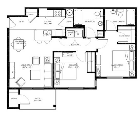 A black and white floor plan of a house with labeled rooms.