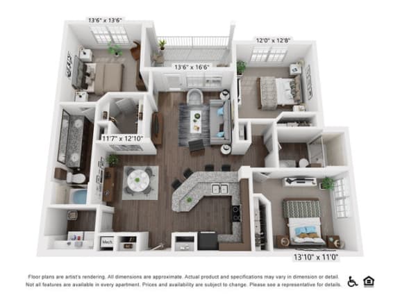 a 3d floor plan of a apartments