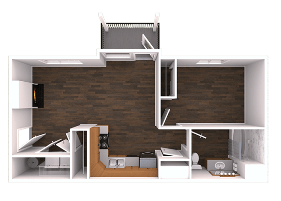 a 3d rendering of the interior of a small apartment