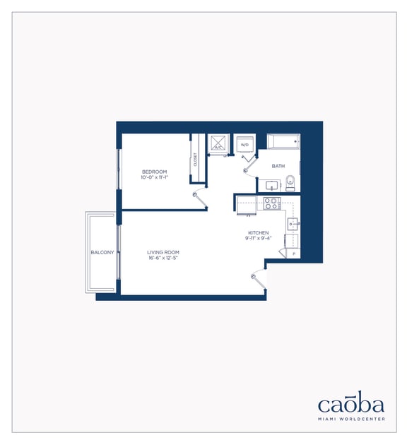 1 bed 1 bath A1 Floor Plan at Caoba Miami Worldcenter, Florida, 33132