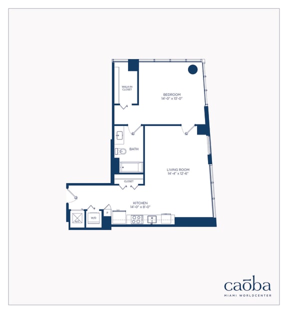 1 bed 1 bath A4 Floor Plan at Caoba Miami Worldcenter, Miami, 33132