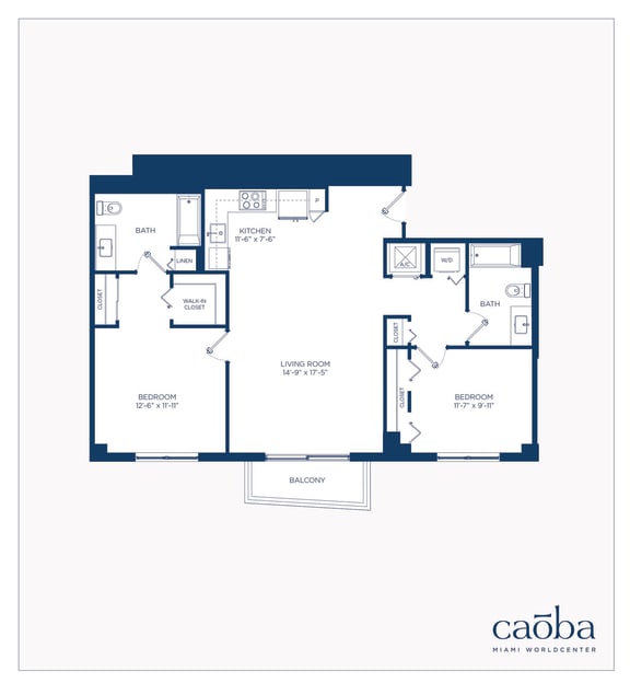 2 bed 2 bath B2 Floor Plan at Caoba Miami Worldcenter, Florida, 33132