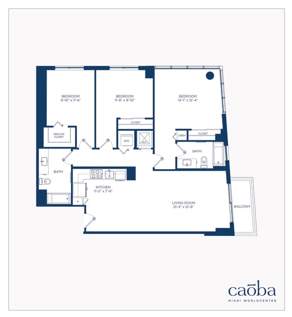 3 bed 2 bath C1 Floor Plan at Caoba Miami Worldcenter, Miami, 33132