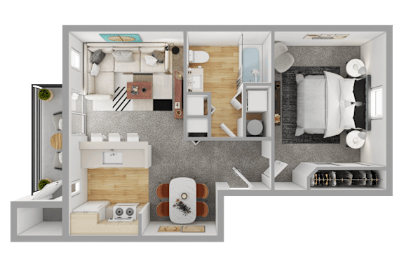 1 Bed 1 Bath Floor Plan at Sage Apartments, Everett