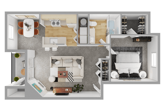 1 Bedroom 1 Bathroom Floor Plan at Sage Apartments, Everett, 98204