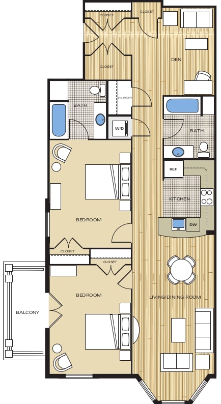 2 Bed 2 Bath Floor Plan at Clayborne Apartments, Alexandria, VA, 22314