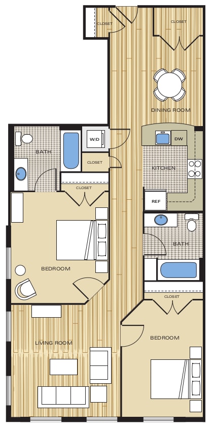 2 Bed2 Bath Den 1140sf Floor Plan at Clayborne Apartments, Alexandria, VA, 22314