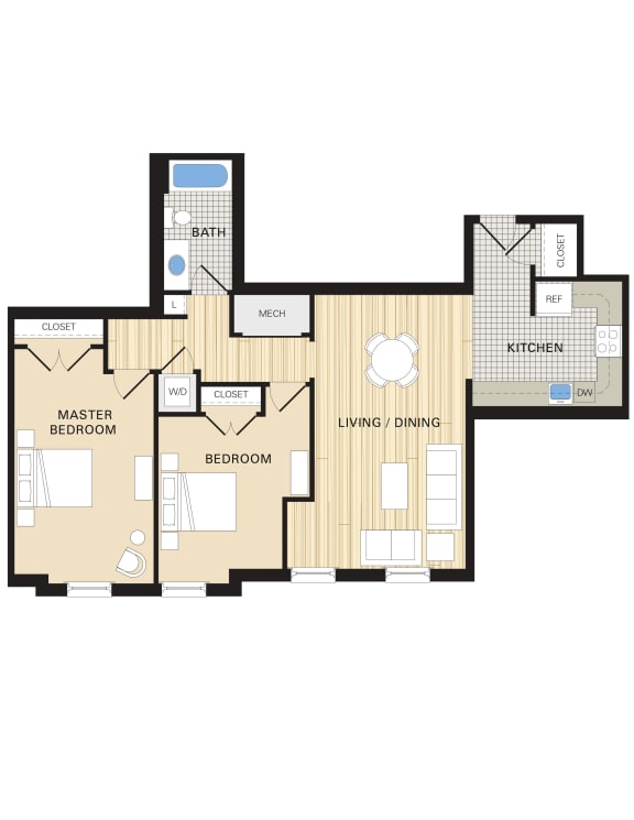 314D_990sqft Floor Plan at Clayborne Apartments, Alexandria, Virginia