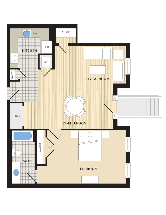 214D_908sqft Floor Plan at Clayborne Apartments, Alexandria, Virginia