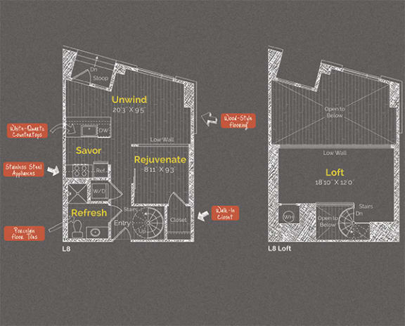 Studio 1 bathroom floor plan G at The Maxwell Apartments, Virginia