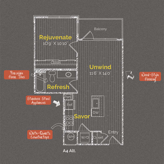 Floor Plan  1 bedroom 1 bathroom Floor plan X at The Maxwell Apartments, Arlington, VA, 22203