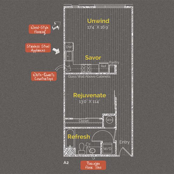 1 bedroom 1 bathroom Floor plan C at The Maxwell Apartments, Arlington, VA