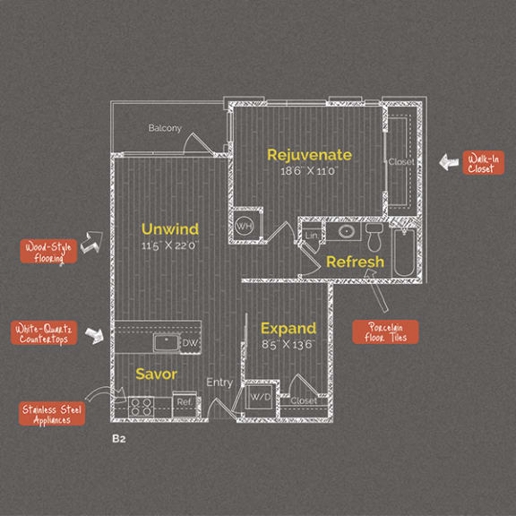 1 bedroom 1 bathroom Floor plan G 1 bedroom 1 bathroom Floor plan G at The Maxwell Apartments, Virginia
