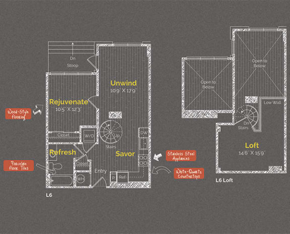 1 bedroom 1 bathroom Floor plan K at The Maxwell Apartments, Arlington, VA