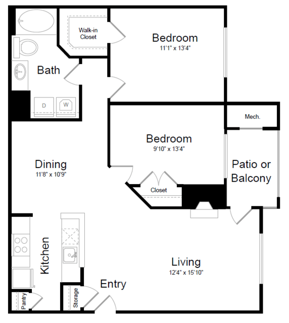 2 Bed | 1 Bath - B1B Floor Plan at Elme Dulles, Herndon, VA